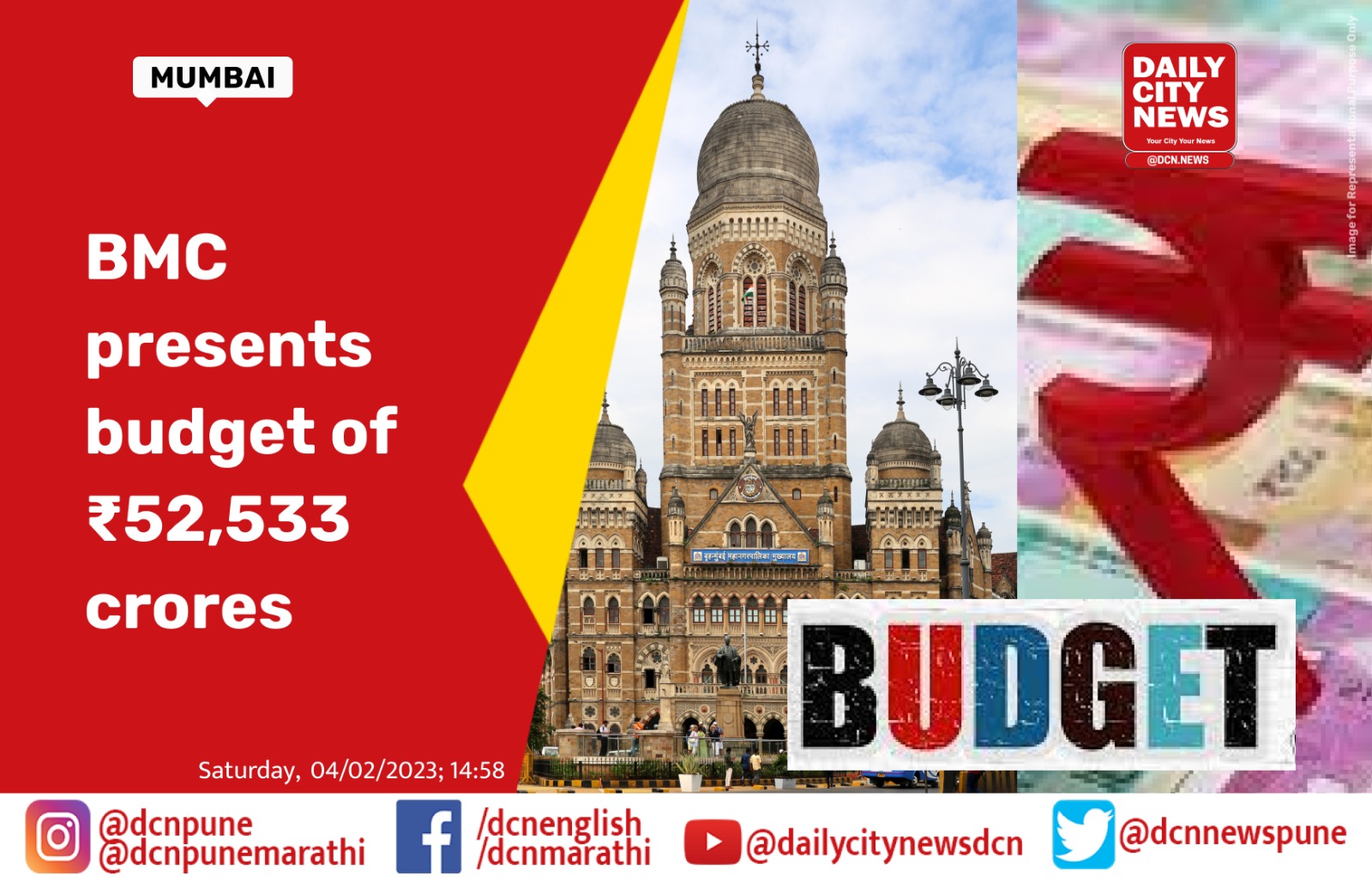 BMC presents budget of ₹52,533 crores