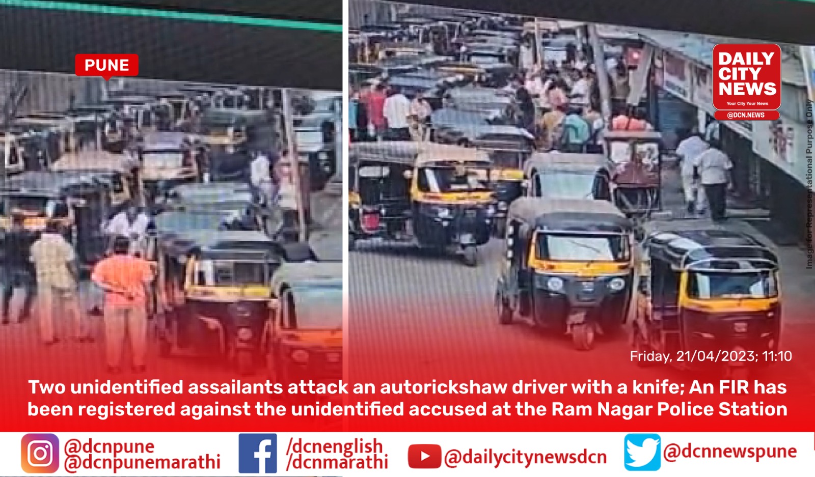  Two unidentified assailants attack an autorickshaw driver with a knife; An FIR has been registered against the unidentified accused at the Ram Nagar Police Station