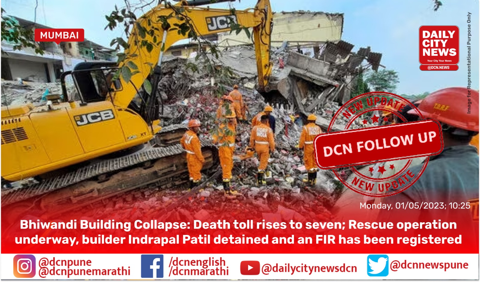 Bhiwandi Building Collapse: Death toll rises to seven; Rescue operation underway, builder Indrapal Patil detained and an FIR has been registered