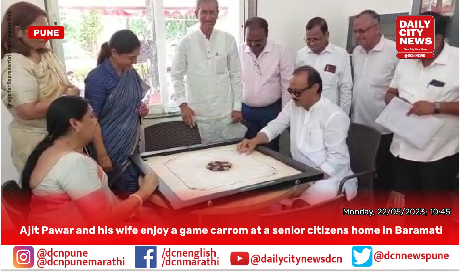 Ajit Pawar and his wife enjoy a game carrom at a senior citizens home in Baramati