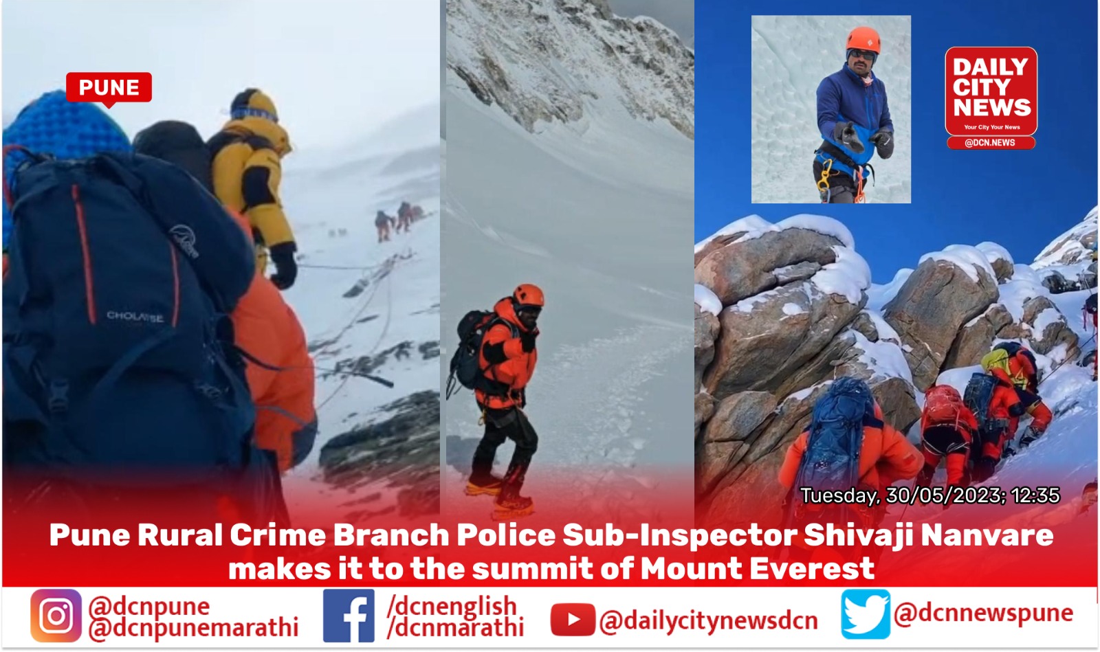 Pune Rural Crime Branch Police Sub-Inspector Shivaji Nanvare makes it to the summit of Mount Everest
