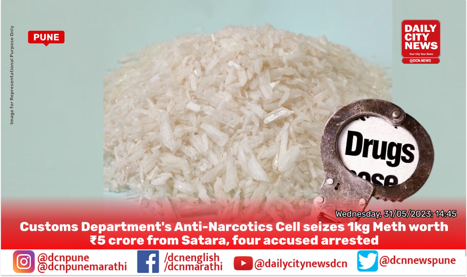 Customs Department's Anti-Narcotics Cell seizes 1kg Meth worth ₹5 crore from Satara, four accused arrested